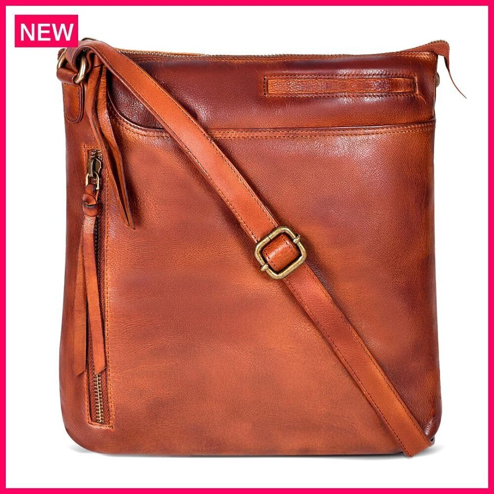 Genuine Leather Crossbody Bag with Adjustable Strap, Multiple Compartments